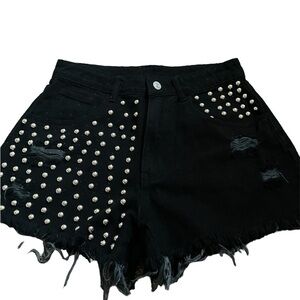 Shein’s Women’s Studded Ripped Raw Hem Casual Denim Shorts